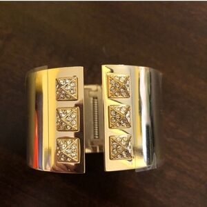 Victoria's Secret Bracelet Gold tone Rhinestone Spike Cuff Wide hinged w/Studs